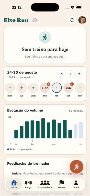 Tela Início do app com a semana planejada