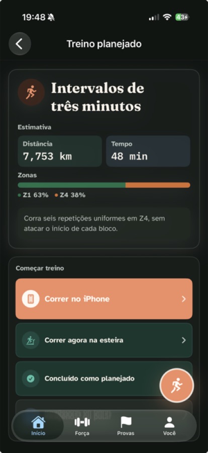 Treino planejado de intervalos pronto para começar